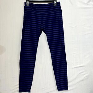 Athleta Chaturanga Capri Legging Women's Medium Blue Striped‎ Stretch Logo